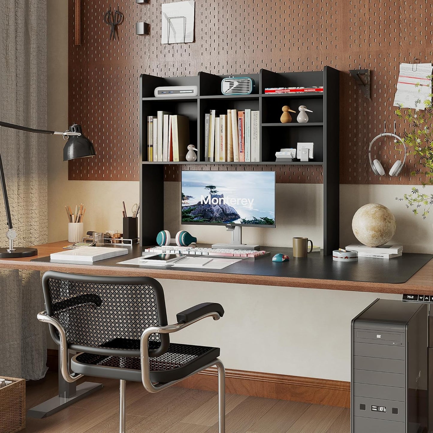 ChooChoo Desktop Bookshelf, Wood Desk Hutch Organizer with 7 Shelves for Computer Desk, Desktop Shelf Bookshelf Storage for College Dorm Office Home, Black