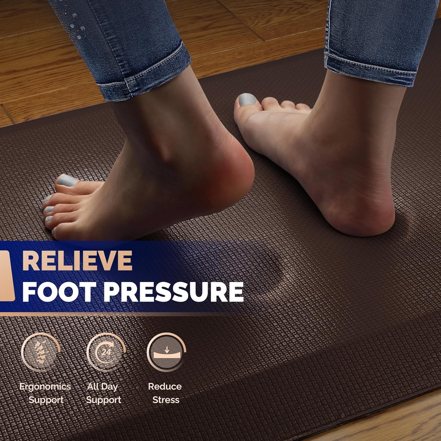 FEATOL Anti Fatigue Mat Floor Mat, Extra Thick Standing Office Desk Mat Memory Foam Cushioned Anti Fatigue Ergonomic Kitchen Mats Comfort Standing Pad NOT PVC 9/10 Inch Thick (20" x 39, Brown)