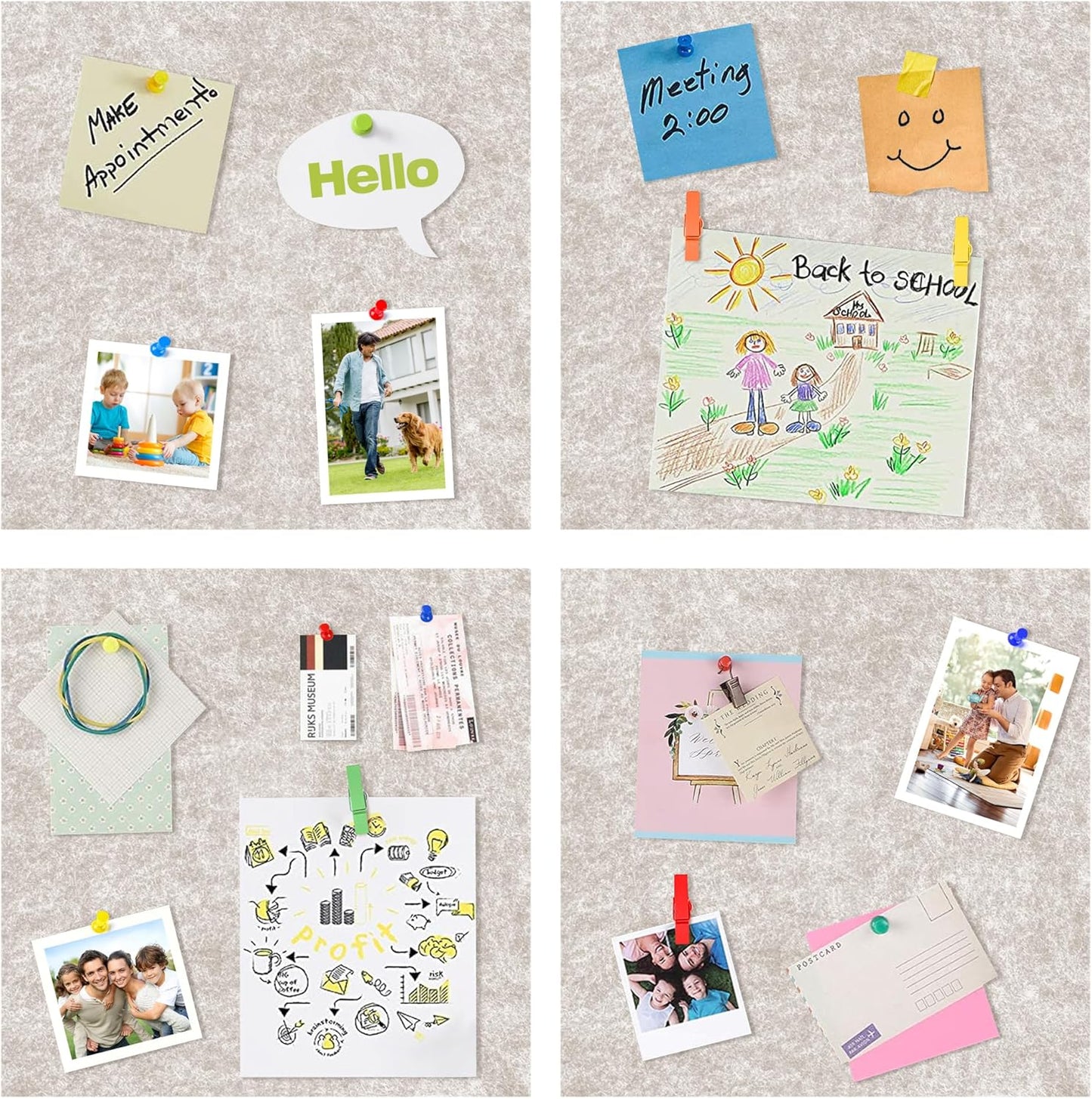 AKTOP Cork Bulletin Board 12x12, 1/2" Thick Felt Cork Board Tiles 6 Pack, Small Square Pin Board for Wall, Self Adhesive Corkboards with 60 Push Pin Wood Clips for School, Home & Office, Latte