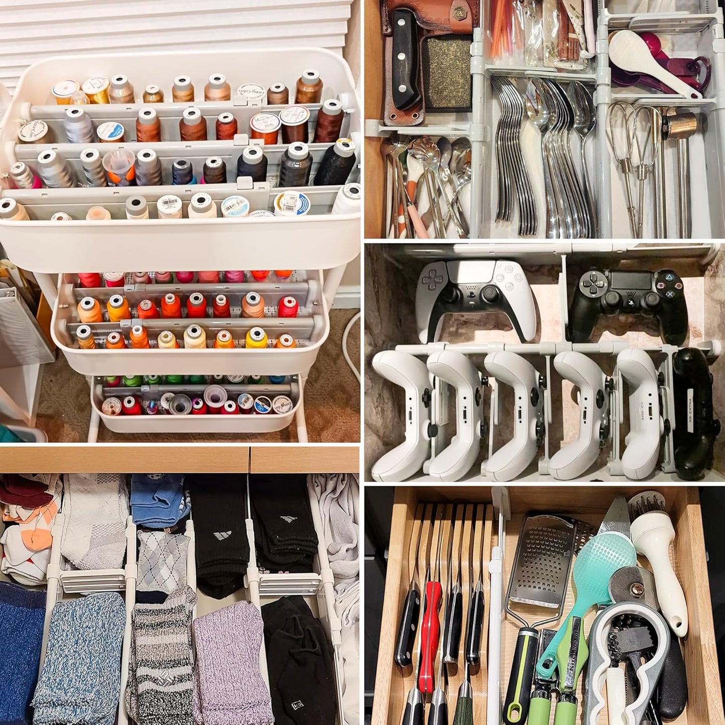 HiYZ Expandable Drawer Dividers - 12.6-22.8'' Adjustable Drawers Organizers for Kitchen Utensils, Drawer Separators in Bedroom, Dresser, Office, Bathroom, Fridge, 12 Pack Long Dividers-Gray