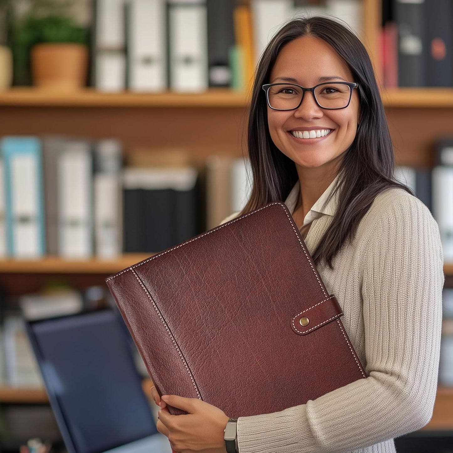 Genuine Leather Portfolio – Red Brown Professional Organizer & Resume Folder, Antique Leather Business Document Padfolio with Writing Pad, Ideal Gift for Men & Women