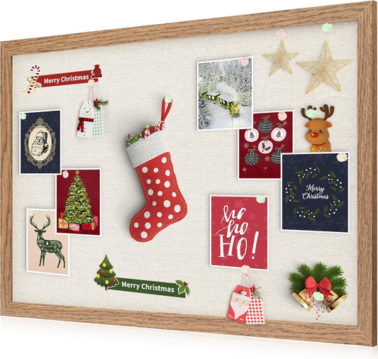 Cork Board Bulletin Board 18" x 24", Large Linen Corkboards with Frame for Walls, Cute Picture Display Pin Board Vision Board for Room School Office Bedroom 20 Pushpins Carbonized Black