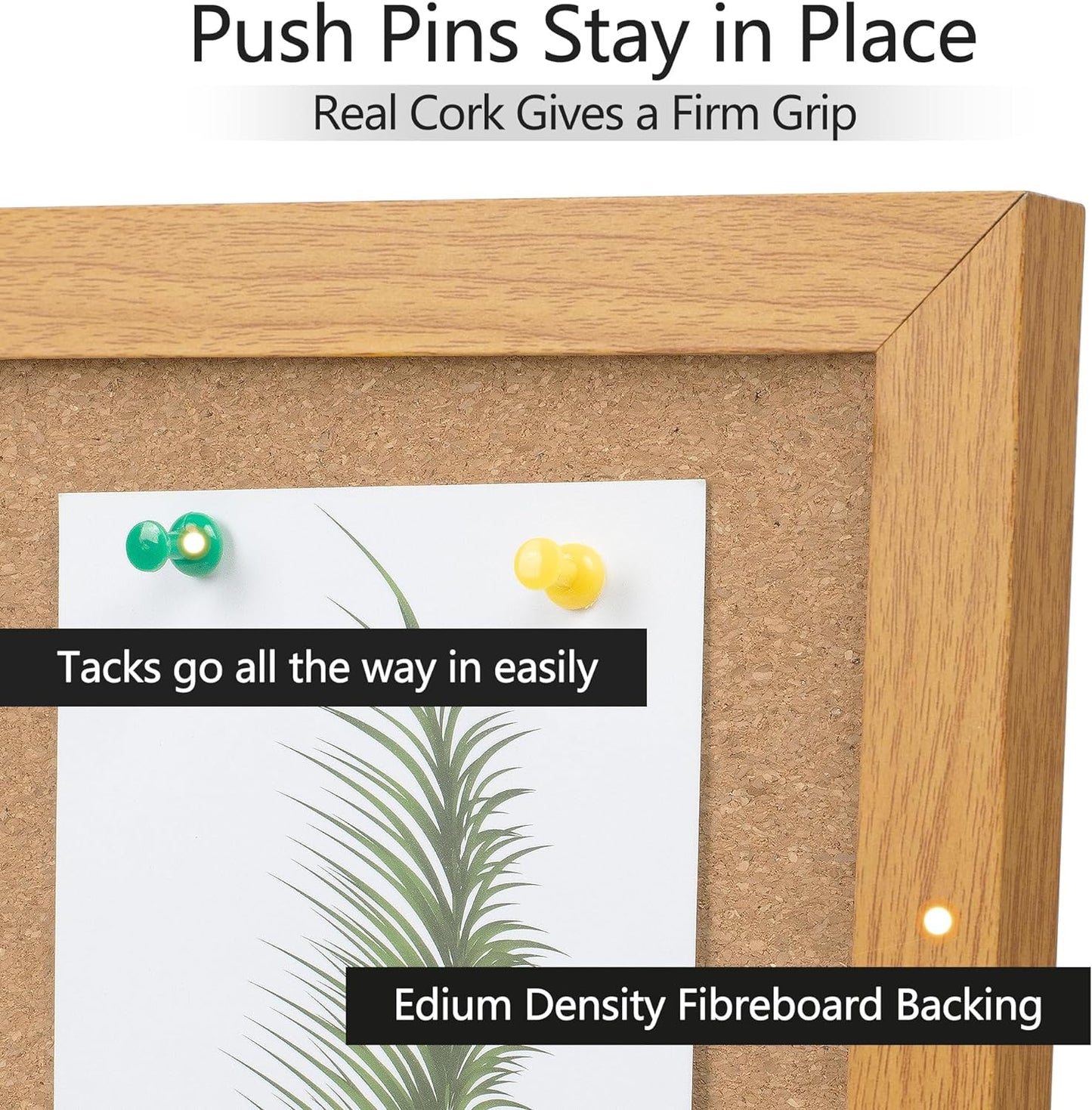 Board2by Cork Board Bulletin Board 18" x 24", Wood Framed Corkboards for Wall Decor, Hanging Office Message Board, Large Wall Mounted Notice Pin Board with 15 Push Pins for School, Home & Office