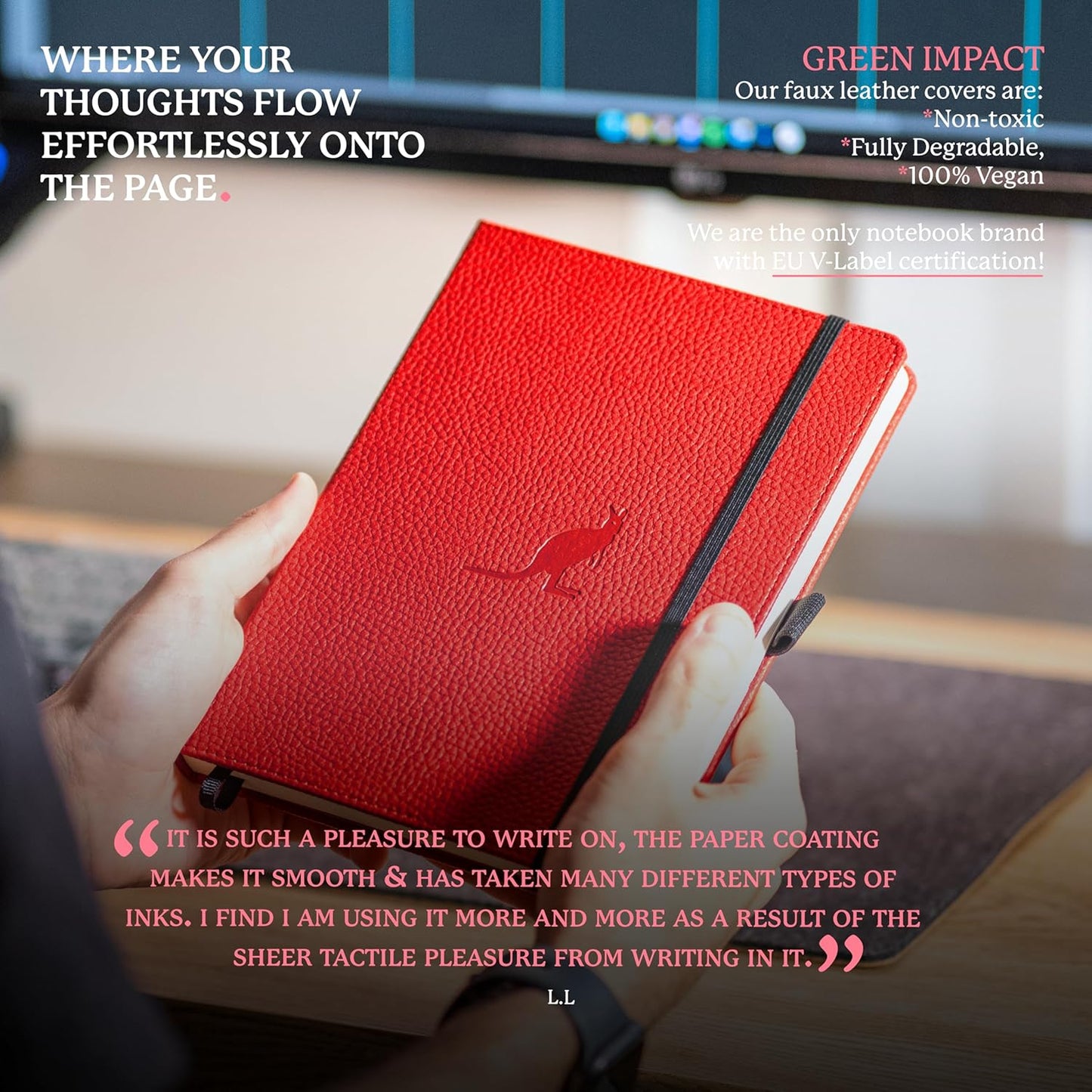 Dingbats* Wildlife Grid Writing Journal Notebook A5 - Vegan Leather Hardcover - Ideal for Work, Travel - Pocket, Elastic Closure, & Bookmark