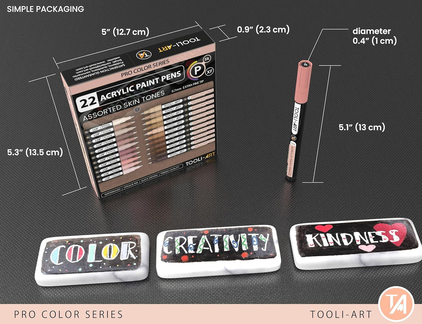 Acrylic Paint Pens 22 Skin Tones Assorted Pro Color Series Markers Set 0.7mm Extra Fine Tip for Rock Painting, Glass, Mugs, Wood, Metal, Canvas, Projects, Non Toxic, Waterbased, Quick Drying