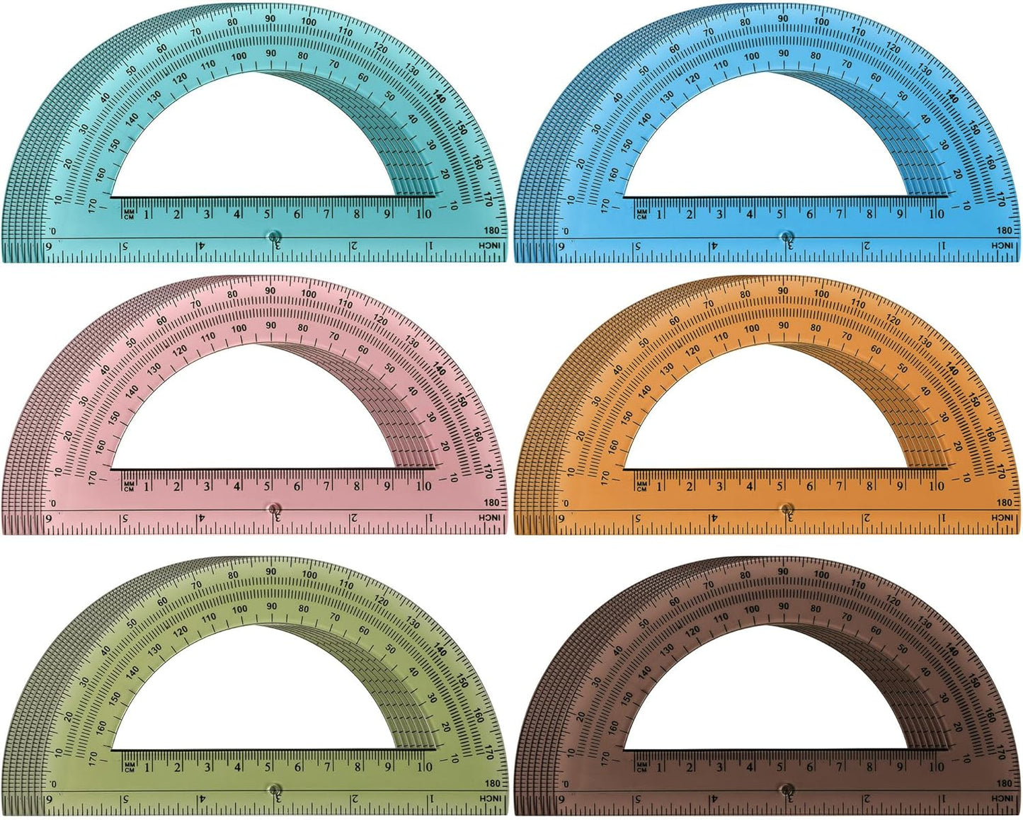 36 Pcs of Colorful Plastic Protractors 180 Degrees 6 Inches Mathematical Protractor Translucent Geometric for Learn Office Measurement Drawing