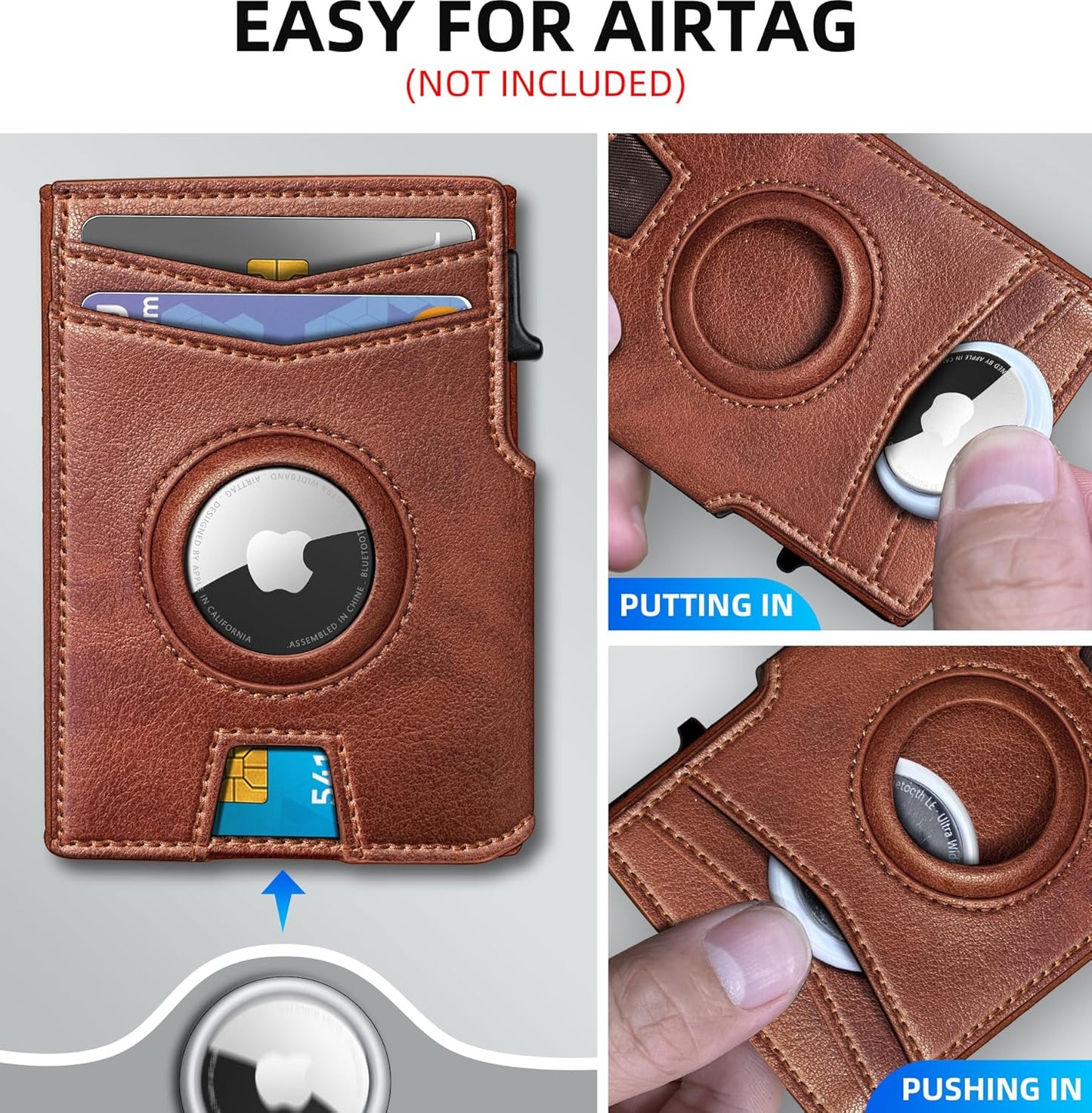 Airtag Wallet for Men,with Money Clip 10 Cards Metal Case Smart Slim Pop Up Credit Card Holder Flip with Magnetic Closure RFID Blocking wallet with Gift Box