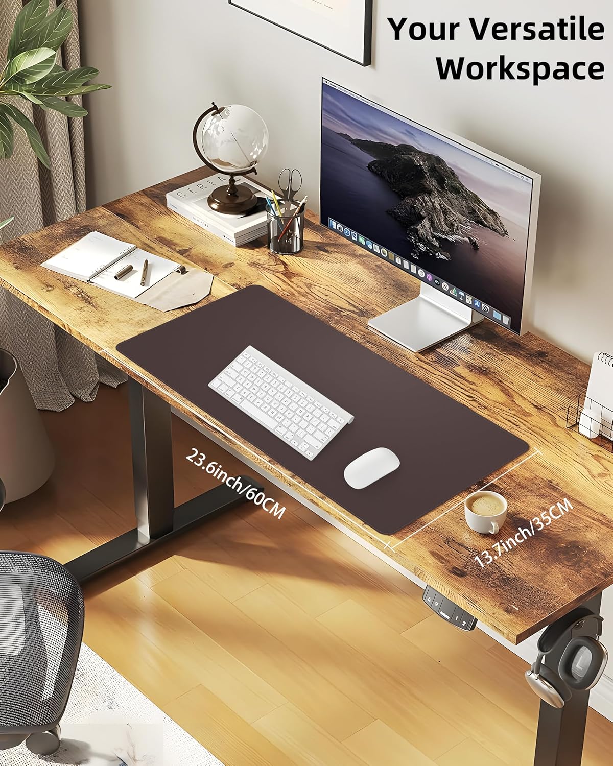 Desk Pad Mat 23.6"x13.7" - Waterproof Mouse Pad & Desk Protector, Non-Slip PU Leather for Gaming Keyboard/Mouse, Stitched Edge XL Office Desk Pad with Ergonomic Support(Chocolate)