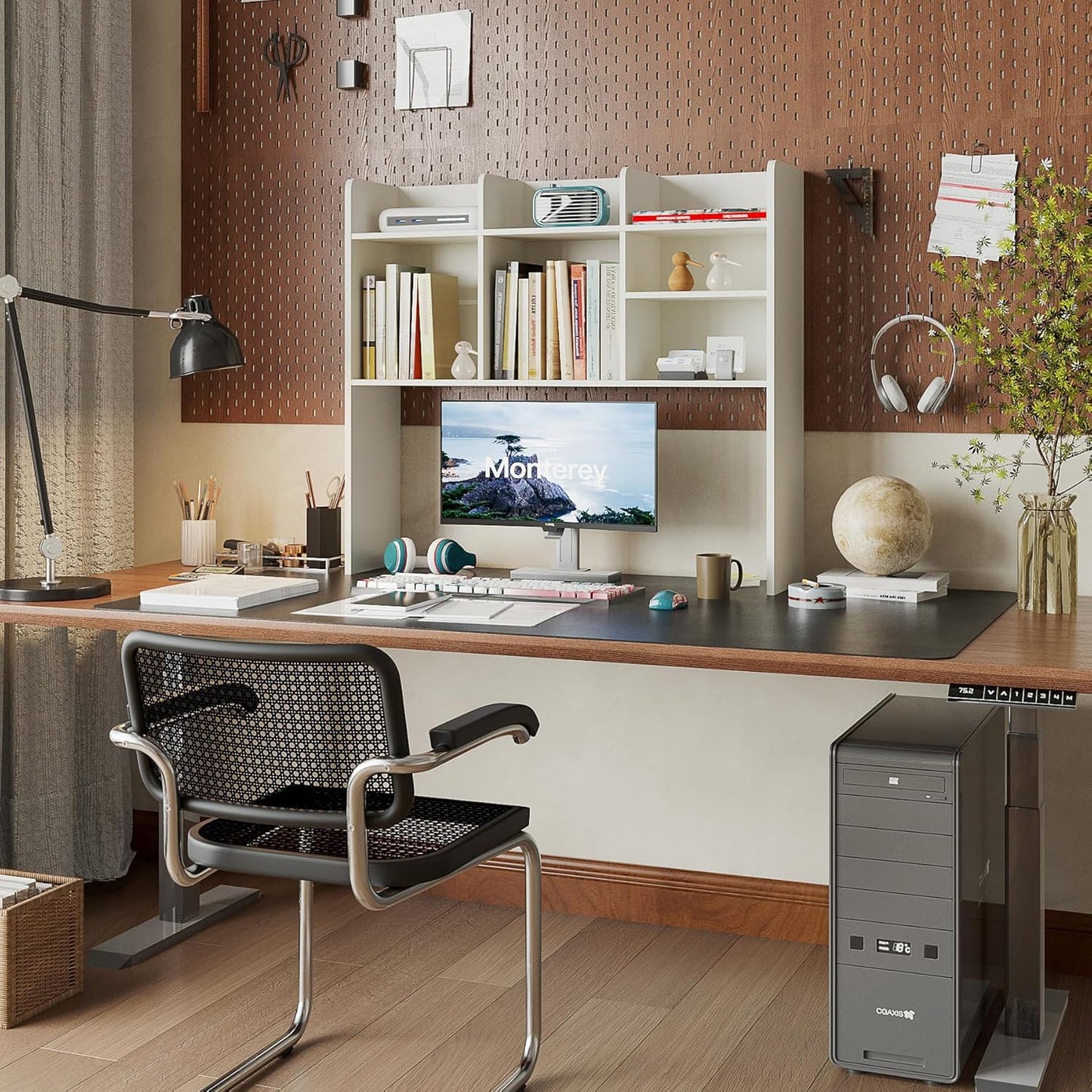 ChooChoo Desktop Bookshelf, Wood Desk Hutch Organizer with 7 Shelves for Computer Desk, Desktop Shelf Bookshelf Storage for College Dorm Office Home, White