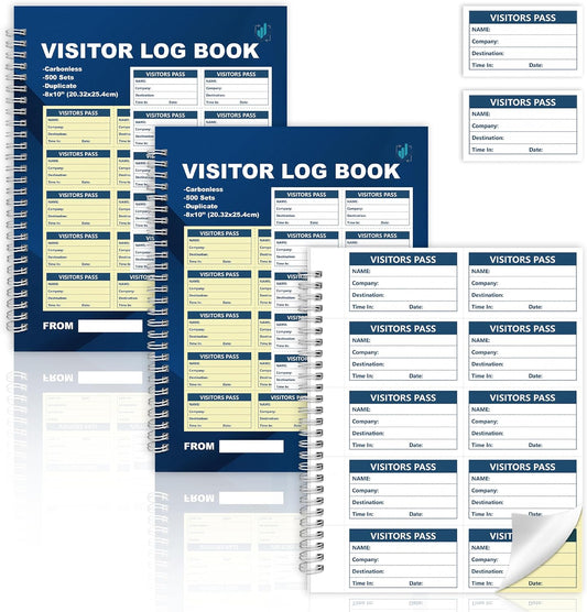 3 Pack of 1500 Visitor Badges Registry Log with Carbonless Copy 2-Part Letter Size Visitor Log Book Spiral-Bound Self Visitor Badges Guest Register Book for Business or School (3)