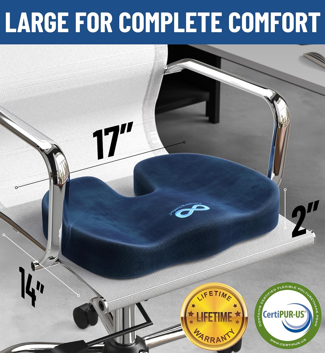 Everlasting Comfort Doctor Recommended Memory Foam Seat Cushion for Office Chairs & Car Seat - Ergonomic Office Desk Accessories for Tailbone Pain Relief, Sciatica & Back Support