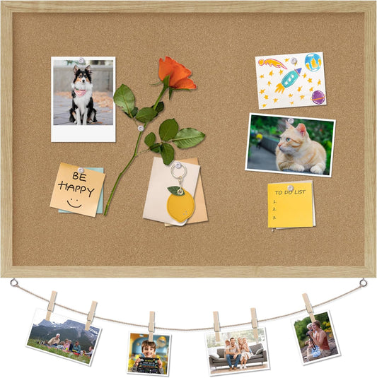 Cork Board Bulletin Board,23x17 Cork Board for Office with Pin Oak Wood Boards,Message Board or Vision Board Decoration.Board Wood 1Pack