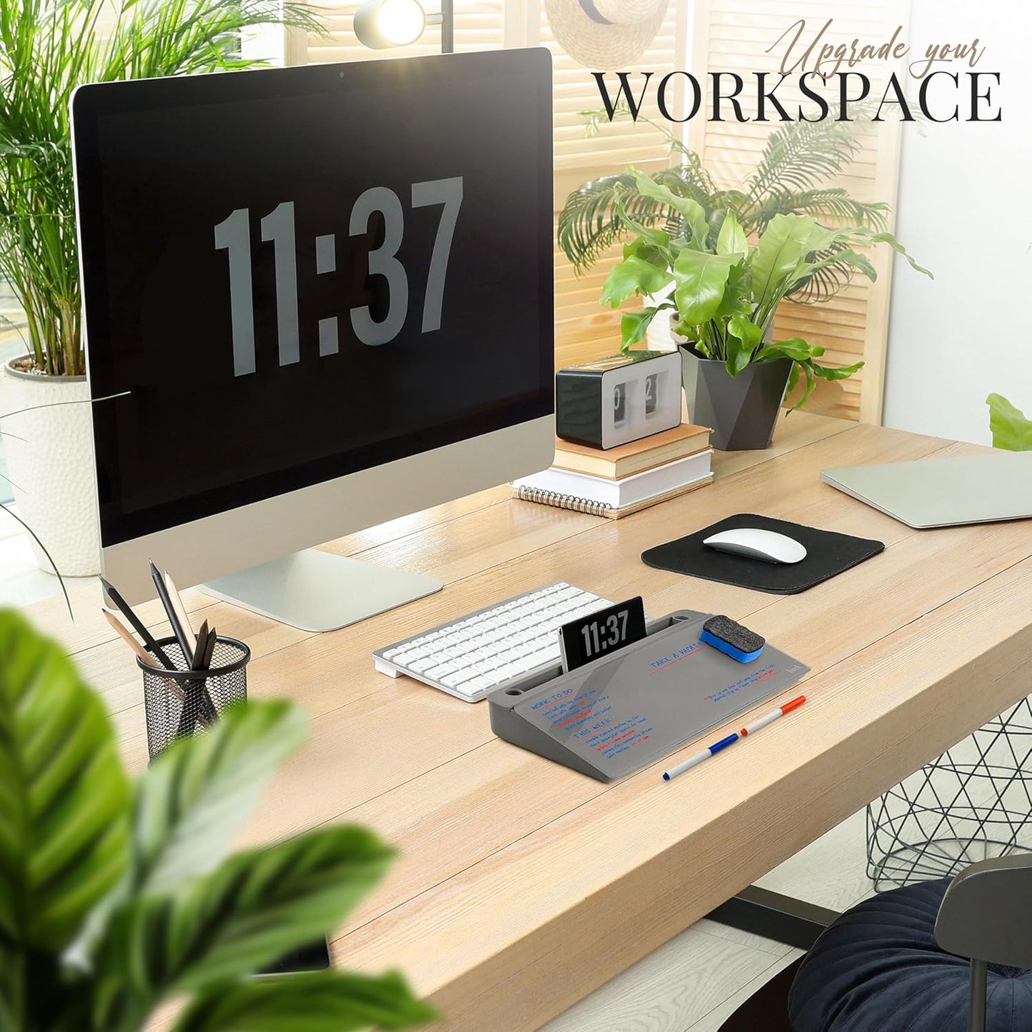 Birch Desktop Whiteboard with Storage & Multiple Markers Surface Desktop Glass Dry Erase Board Desk Top White Board Dry Erase Notepad Desk White Board Tabletop Desk Whiteboard (Charcoal)