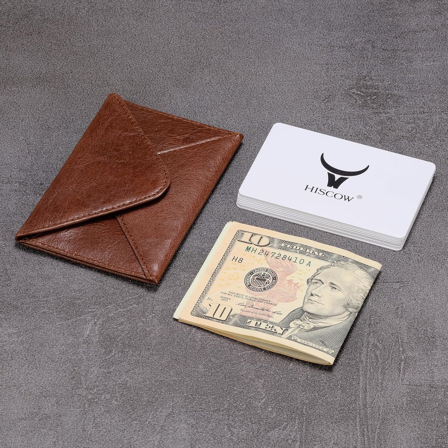 HISCOW Envelope Business Card Case with Magnet Closure - Italian Calfskin (Coffee Vegetable-Tanned Leather)