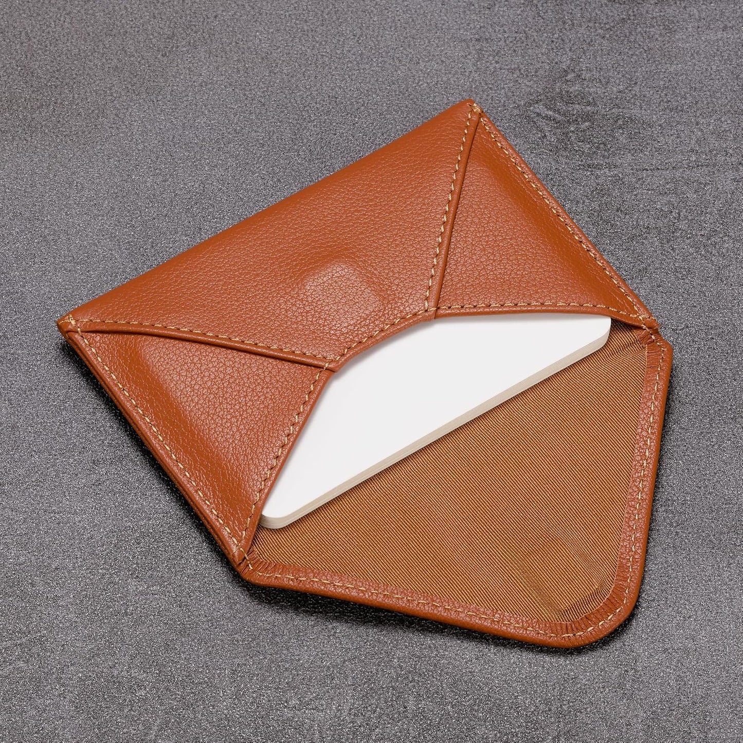 HISCOW Envelope Business Card Case with Magnet Closure - Italian Calfskin (Tan)