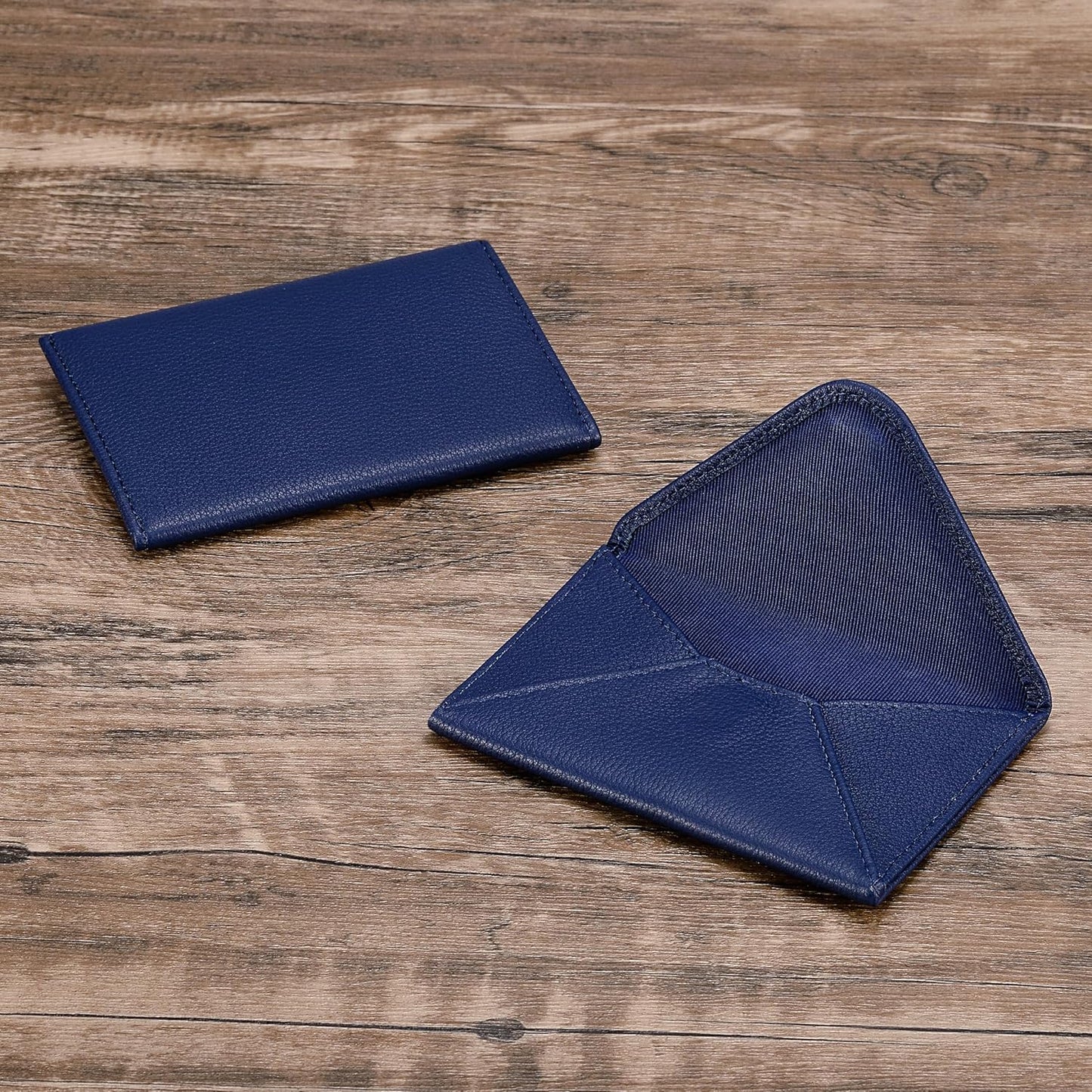 HISCOW Envelope Business Card Case with Magnet Closure - Italian Calfskin (Blue)