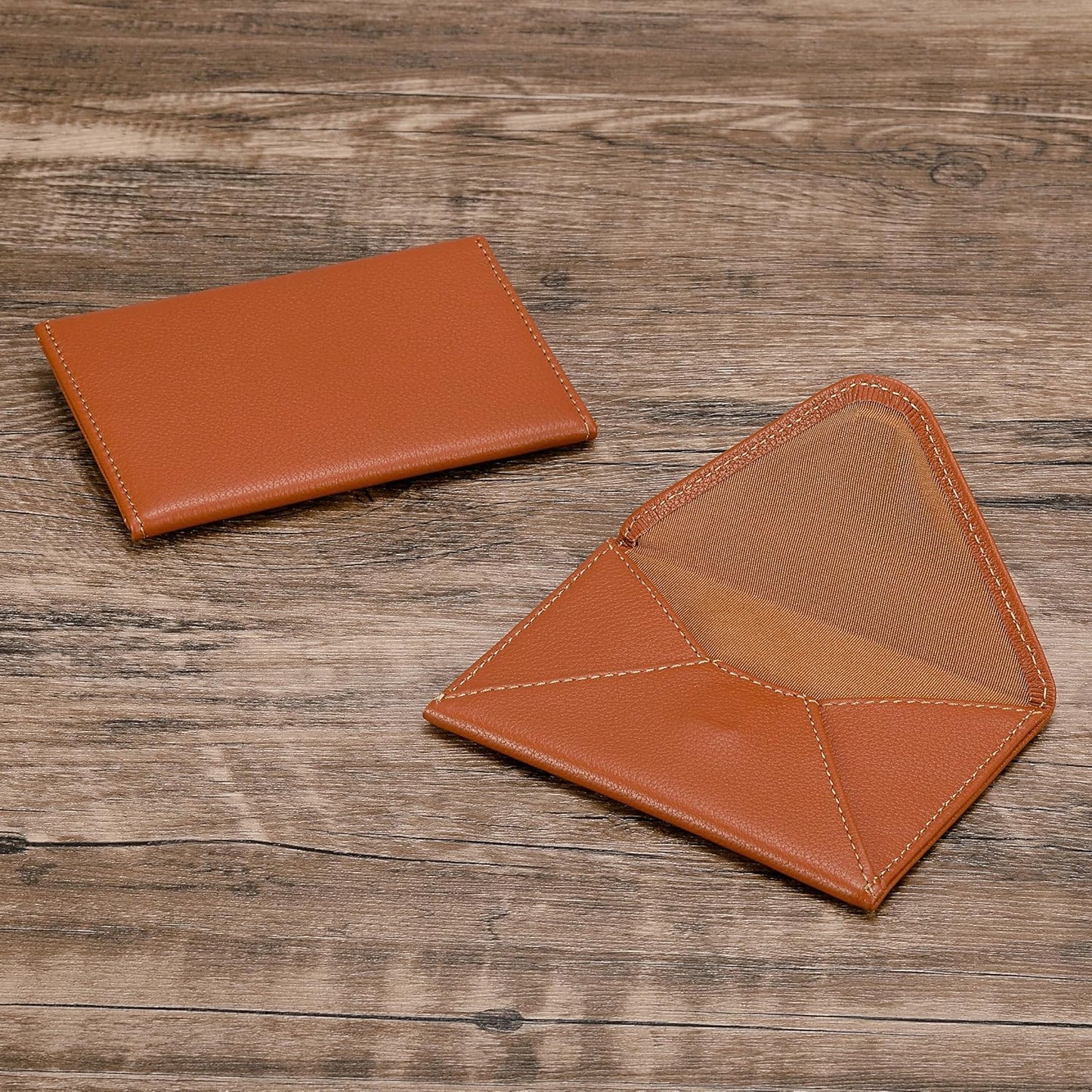 HISCOW Envelope Business Card Case with Magnet Closure - Italian Calfskin (Tan)